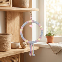 Rope Swing Parrot Swing Toy with Bells, Hoop Swing Perch for Budgie, Cockatiel, and Lovebird, Small Bird Cage Accessory