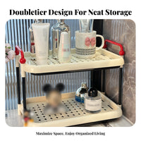 Doubletier Design 2-Tier Makeup rack area Saving 2-Tier Organizer Large Capacity Cosmetic Holder Easy to Clean for Women, Adults, Students, Dressing Table, Desktop, Bathroom, Bedroom