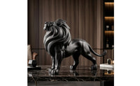 Black Lion Figurine Resin Lion Figurine with Base Decorative Animal Statue Sculpted for Living Room, Office, Desk, Shelf