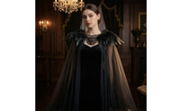 Shoulder Cape with Feathers Feathered Gothic Cape with Cranium Transparent Capelet for Cosplayers, Entertainers