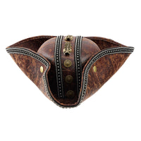 Distressed Pirate Tricorn Hat Steampunk Tricorn with Skull Ornament Vintage Headwear Bold for Halloween, Cosplay
