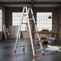 Foldable V-Shaped Step Ladder Wide Steps Double Sided Aluminum Ladder Non-Slip Feet Household Supply Lightweight for Indoor, Warehouse, Garage