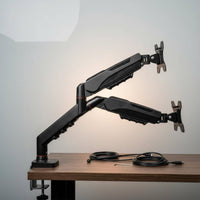 No-Drill Installation Adjustable Twin Monitor Arm Rotatable Twin Monitor Arm Ergonomic Design Double Screen Desk Mount Space Saving for Professionals, Gamers, Home Office, Gaming Setup