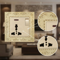 Antique Gold Decorative Outlet Panel Ornate Retro Socket Plate Vintage Embossed Wall Plate Metal for Interior Designers, Homeowners, Living Room, Bedroom, Hotel