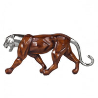Woodgrain Big Feline Sculpture Polished Finish Wood Feline Statue Decorative Room Decoration Modern Minimalism for Tabletop