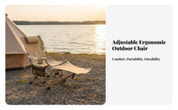 Foldable Design Adjustable Reclining Lounger High Back Support Reclining Camp Lounger with Footrest Heavy Duty Folding Chair Breathable for Campers, Beachgoers, Anglers, Camping, Restping, Beach, Fishing