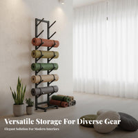 Exercise Mat Holder Mobile with Wheels Foam Roller Storage Rack Large Capacity Metal Exercise Mat Storage Rack for Gym