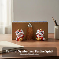 Chinese Protector Lion Figurine Feng Shui Wealth Luck Lion Statue Housewarming Gift Foo Dog Statue for Collectors, Office, Tea Room, Home Entrance