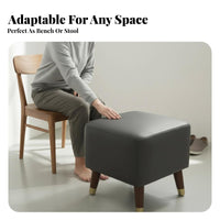Genuine Leather Upholstered Cube Stool Luxury Design Footrest sturdy Wood Frame Indoor Furniture Multi-Functional for Adults, Homeowners, Students, dressing area, Entryway, Bedroom, Small Spaces