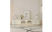 TV Cabinet with Glass Doors Cream TV Stand with Glass Doors Fluted Media Console for Living Room