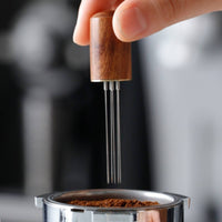 Handheld Espresso Distribution Tool with Wooden Handle Rust Resistant Coffee Distribution Needle Long-Lasting Stirrer Easy to Clean for Baristas