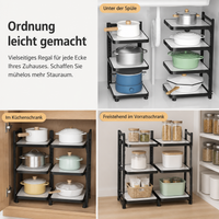 Adjustable Kitchen Pot Rack, Pan Organizer for Small Kitchens, 53x27cm, Freestanding Kitchen Shelf Height-Adjustable, Matte Dark Gray/White