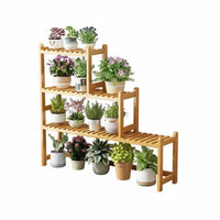 Multi-Layer Design Tiered Plant Stand Stable Structure Wooden Flower Shelf Polished Rounded Corners Stepped Plant Rack Sturdy Construction for Gardeners, Homeowners, Balcony, Indoor, Living Room, Outdoor