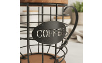 Mug-Shaped Storage Holder Wood Base Coffee Cup Basket Metal Mug Stand Decorative Coffee Pod Basket Space Saving