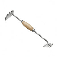Stainless Steel 2-in-1 Garden Hoe and Cultivator Wood-Grain Handle Garden Hoe Rake Handheld Hand Cultivator Rake