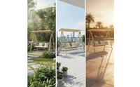 Outdoor Swing Chair with Canopy Weather-Resistant Two-Seat Garden Swing Freestanding Hanging Chair with Frame for Adults, Patio, Backyard, Balcony