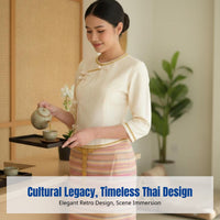 Xishuangbanna Dai Costume, Thai-Inspired Workwear, Elegant Tan Tea Dress, Artistic Photo Outfit