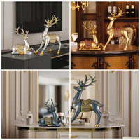 Tabletop Deer Figurines Sculptural Deer Figurine Ornate Sculptures with Antlers Gold-Trimmed for Living Room, Entryway, Mantel, TV Cabinet