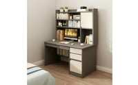Spacious Desktop Computer Desk with Bookshelf Sturdy Construction Study Table with Storage Shelves Long-Lasting Material Desk with Hutch Paint-Unfinished Finish for Students, Bedroom, Dorm Room