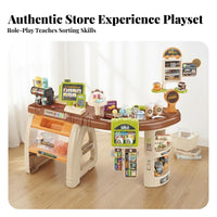 Kids Grocery Store Playset Lights and Sounds Toy Register Playset Working Product Identifier Supermarket Checkout Counter Toy for Playroom, Daycare