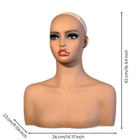 Mannequin Head with Shoulders Skin-Tone Manikin Head Prominent Lip Shape Female Mannequin Bust for Hairpiece Makers