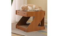 Cat Scratcher House Wooden Look Cat House with Scratch Pad Reversible Furniture for Kittens, Living Room