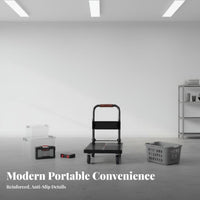 Space Saving Collapsible Platform Dolly Easy Maneuverability Foldable Push Cart High Load Capacity Portable Flatbed Dolly Ergonomic Handle for Delivery Personnel, Homeowners, Warehouse Workers, Garage, Workshop, Stockroom, Office