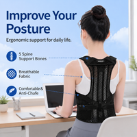 Travel Back Brace, Breathable Back Support with 5 Bones, Strong Posture Correction for Office & Computer, Unisex Mesh Textile
