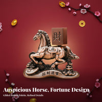 Chinese Astrological Horse Figurine Symbol of Success Running Horse with Wealth Ingot Intricate Details for Business Owners, Living Room, Office