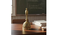 Polished Finish Brass Hand Bell Ornate Metal Desk Bell Loud Clear Chime Home Decor Engraved Pattern for Classroom