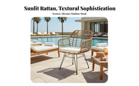4 Pieces Woven Armchair and Table Set Strengthened Glass Tabletop 3-Piece Wicker Seating Group Weather-Resistant Outdoor Furniture for Balcony, Garden