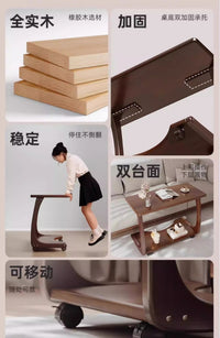 实木沙发边几可移动床头桌子带轮侧边柜家用客厅小户型C型小茶几