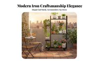 With Wheels Multi-Tier Rolling Plant Shelf Decorative Design Multi-Tier Rolling Display Rack Long-Lasting and Stable Flower Pot Holder Easy Assembly for Gardeners, Apartment Dwellers, Homeowners, Balcony, Indoor, Living Room, Home Office