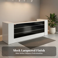 Modern Reception Counter Glossy Baked Paint Finish Salon Front Desk Multi-Functional Salon Welcome Desk for Business Owners, Lobby, Medical Office