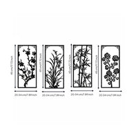 4 Pieces Metal Botanical Wall Sculptural Design Visual Effect Black Cutout Wall Panels Modern Minimalist House Decoration for Living Room, Entryway