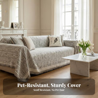 French Cream Design Sofa Throw Blanket Non-Stick Hair Tasseled Couch Cover Year-Round Use Home Textile Anti-Scratch for Homeowners, Families, Parents, Living Room, Bedroom