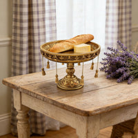 Decorative Pedestal Tray Ornate Tray with Tassels Round Riser for Tabletop, Vanity