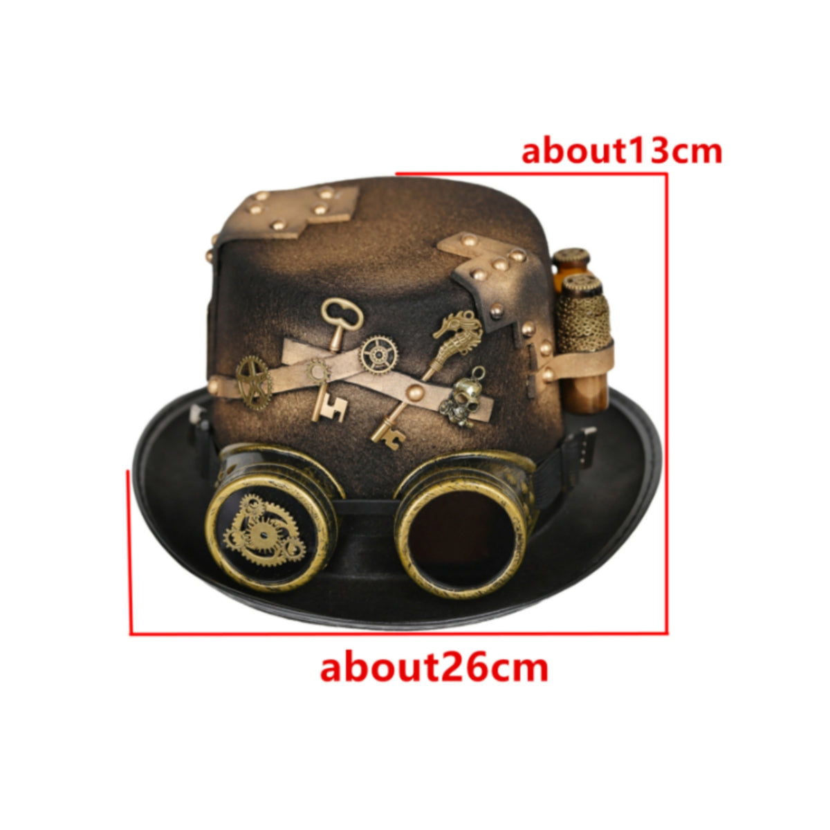 Handmade Steampunk Top Hat Brass-Tone Hardware Cosplay Top Hat Gear Embellishments Formal Headwear Velvet-Like Finish for Costume Parties