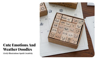 25 Pieces Weather Symbol Stamp Blocks Cute Designs Emoticon Planner Stamps Wooden Rubber Stamp Set Natural Wood Handles