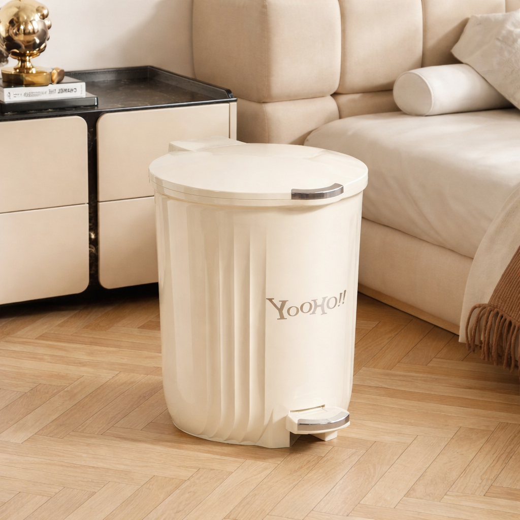 Large 40 Litre Kitchen Bin, Pedal Kitchen Bin for Food Scraps, Lidded Cylindrical Waste Bin, Easy Clean Material