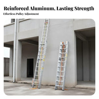 3 Section Extension Ladder High Load Capacity Heavy Duty Fire Egress Ladder Non-Slip Feet Access Equipment for Maintenance Engineers, Factories