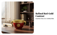 Elephant Handle Feng Shui Treasure Basin Gold Rim Copper Feng Shui Wealth Bowl Ornate Decorative Vessel for Living Room