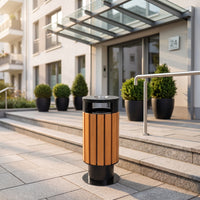 Outdoor Trash Bin Wood-Look Trash Bin with Interior Liner Weather-Resistant for Property Managers