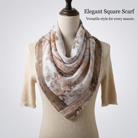 Floral Print Headscarf for Women Lightweight, Square Neck Scarf Autumn Winter Wear, Kerchief Wrap 90x90cm for Adult