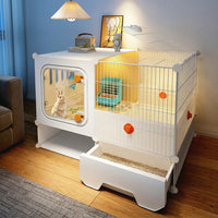 Easy to Clean Small Animal Cage with Bunny Hay Feeder, 45cm Wide Small Animal Cage, Automatic Waste Removal Bunny Cage for Routine Living