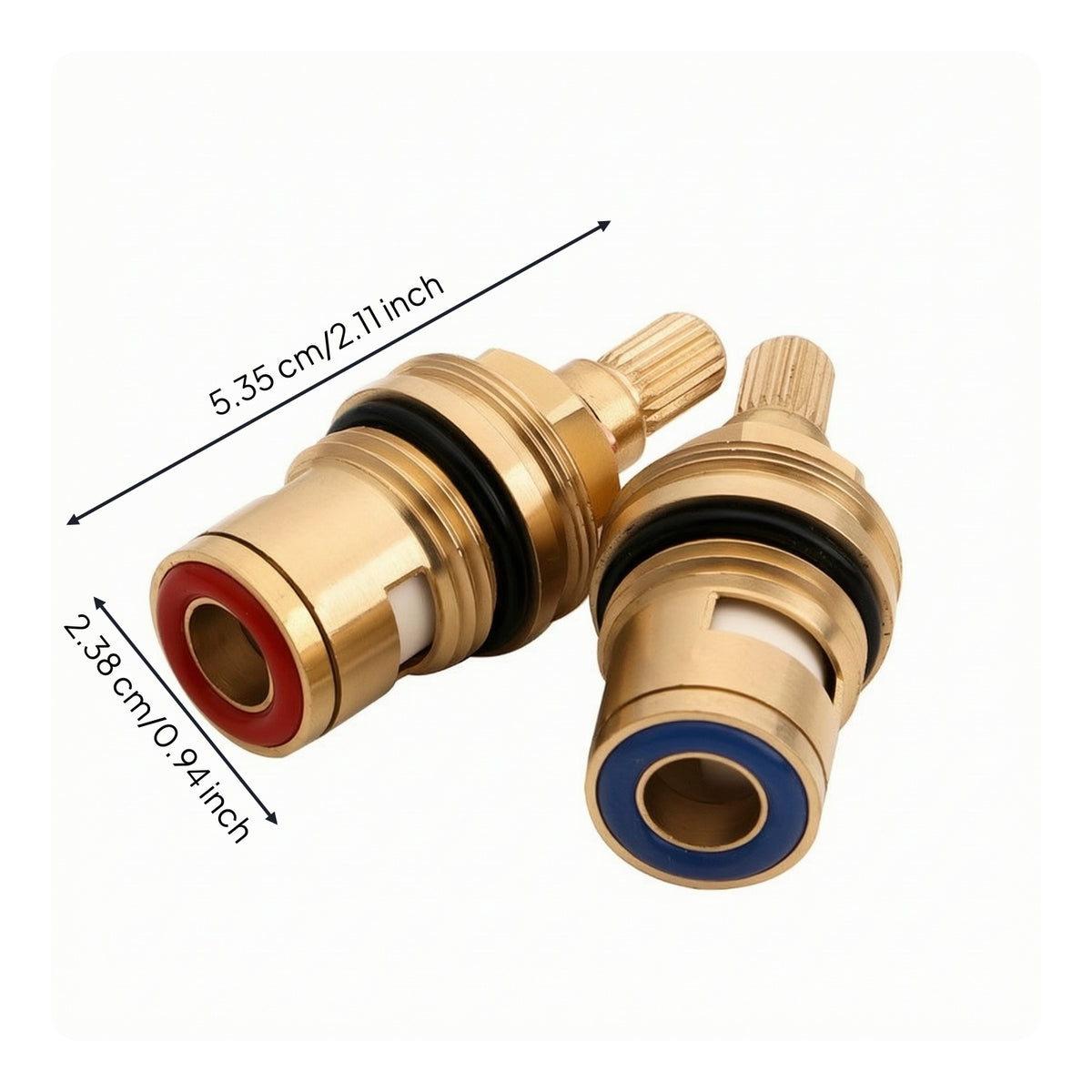 2 Pieces Hot and Cold Faucet Splined Faucet Valve Core Replacement with Threaded Collar for Kitchen Sink, Bathroom Tap
