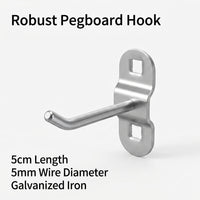 Single Hook Pegboard Hooks, Iron Pegboard Hooks for Workshops, Galvanized Metal Pegboard Accessories, Silver Metallic 3kg Capacity