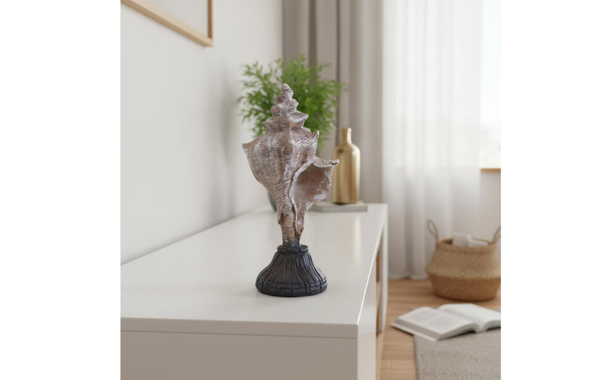 Coastal Resin Ornament with Pedestal Vintage Tabletop Ornament Distressed Pedestal Stand Freestanding for Shelf, Entryway, Bathroom