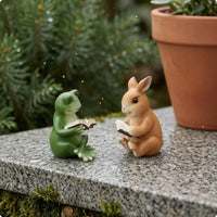2 Pieces Two-Piece Frog and Rabbit Reading Figurines Ajar Book Frog Figurine Sitting Rabbit Figurine Indoor Outdoor for Living Room Shelf, Table, Balcony