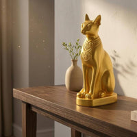 Upright Seated Egyptian Cat Desk Decor Carved Details Resin Cat Figurine Tabletop Desk Decoration Small for Desktop, Entryway